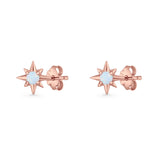 Round 5.4mm Star Stud Earring Lab Created Opal 925 Sterling Silver