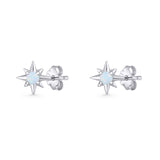Round 5.4mm Star Stud Earring Lab Created Opal 925 Sterling Silver