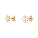 Round 5.4mm Star Stud Earring Lab Created Opal 925 Sterling Silver