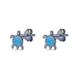 Round 8.5mm Lab Created Opal Turtle Stud Earring 925 Sterling Silver
