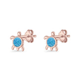 Round 8.5mm Lab Created Opal Turtle Stud Earring 925 Sterling Silver