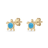 Round 8.5mm Lab Created Opal Turtle Stud Earring 925 Sterling Silver