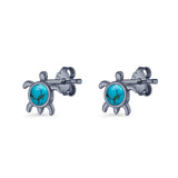 Round 8.5mm Lab Created Opal Turtle Stud Earring 925 Sterling Silver