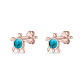 Round 8.5mm Lab Created Opal Turtle Stud Earring 925 Sterling Silver