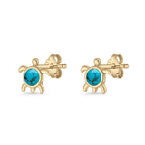Round 8.5mm Lab Created Opal Turtle Stud Earring 925 Sterling Silver