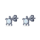 Round 8.5mm Lab Created Opal Turtle Stud Earring 925 Sterling Silver