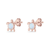 Round 8.5mm Lab Created Opal Turtle Stud Earring 925 Sterling Silver
