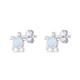 Round 8.5mm Lab Created Opal Turtle Stud Earring 925 Sterling Silver