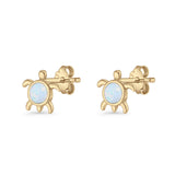 Round 8.5mm Lab Created Opal Turtle Stud Earring 925 Sterling Silver