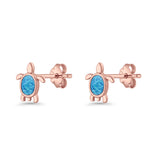 Oval 8.3mm Turtle Stud Earring Lab Created Opal 925 Sterling Silver