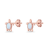 Oval 8.3mm Turtle Stud Earring Lab Created Opal 925 Sterling Silver