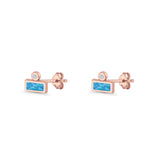 Rectangular 5.8mm Lab Created Opal Bar Stud Earring 925 Sterling Silver
