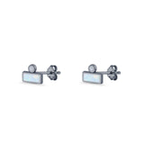 Rectangular 5.8mm Lab Created Opal Bar Stud Earring 925 Sterling Silver