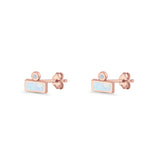 Rectangular 5.8mm Lab Created Opal Bar Stud Earring 925 Sterling Silver