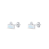 Rectangular 5.8mm Lab Created Opal Bar Stud Earring 925 Sterling Silver