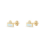 Rectangular 5.8mm Lab Created Opal Bar Stud Earring 925 Sterling Silver