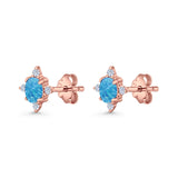 Floral Oval Stud Earring Lab Created White Opal  925 Sterling Silver