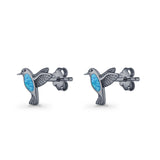 Hummingbird Stud Earring Lab Created Opal 925 Sterling Silver