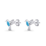 Hummingbird Stud Earring Lab Created Opal 925 Sterling Silver