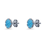 Oval 6.8mm Lab Created Opal Floral Stud Earring 925 Sterling Silver