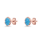 Oval 6.8mm Lab Created Opal Floral Stud Earring 925 Sterling Silver
