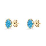 Oval 6.8mm Lab Created Opal Floral Stud Earring 925 Sterling Silver