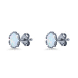 Oval 6.8mm Lab Created Opal Floral Stud Earring 925 Sterling Silver