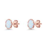 Oval 6.8mm Lab Created Opal Floral Stud Earring 925 Sterling Silver