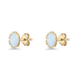 Oval 6.8mm Lab Created Opal Floral Stud Earring 925 Sterling Silver