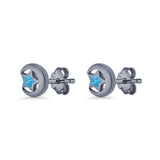 Crescent Moon & Star Stud Earring Lab Created Opal 925 Sterling Silver