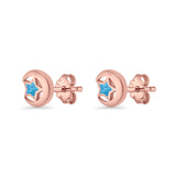 Crescent Moon & Star Stud Earring Lab Created Opal 925 Sterling Silver