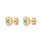 Crescent Moon & Star Stud Earring Lab Created Opal 925 Sterling Silver