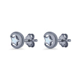 Crescent Moon & Star Stud Earring Lab Created Opal 925 Sterling Silver