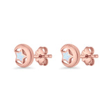 Crescent Moon & Star Stud Earring Lab Created Opal 925 Sterling Silver