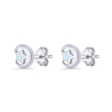 Crescent Moon & Star Stud Earring Lab Created Opal 925 Sterling Silver