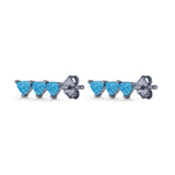 Three Stone Triangular Lab Created Opal Stud Earring 925 Sterling Silver