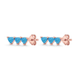Three Stone Triangular Lab Created Opal Stud Earring 925 Sterling Silver