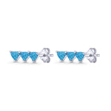Three Stone Triangular Lab Created Opal Stud Earring 925 Sterling Silver