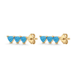 Three Stone Triangular Lab Created Opal Stud Earring 925 Sterling Silver