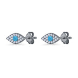 Round Lab Created Opal 6.6mm Marquise Evil Eye Stud Earring 925 Sterling Silver