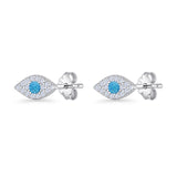 Round Lab Created Opal 6.6mm Marquise Evil Eye Stud Earring 925 Sterling Silver