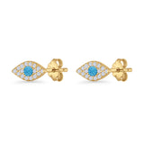 Round Lab Created Opal 6.6mm Marquise Evil Eye Stud Earring 925 Sterling Silver