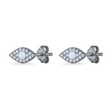 Round Lab Created Opal 6.6mm Marquise Evil Eye Stud Earring 925 Sterling Silver