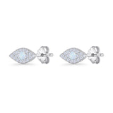 Round Lab Created Opal 6.6mm Marquise Evil Eye Stud Earring 925 Sterling Silver