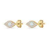 Round Lab Created Opal 6.6mm Marquise Evil Eye Stud Earring 925 Sterling Silver