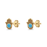 Round 9mm Lab Created Opal Hand Of Hamsa Stud Earring Oxidized 925 Sterling Silver