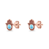 Round 9mm Lab Created Opal Hand Of Hamsa Stud Earring Oxidized 925 Sterling Silver