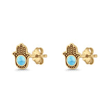 Round 9mm Lab Created Opal Hand Of Hamsa Stud Earring Oxidized 925 Sterling Silver