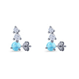 Three Stone Lab Created Opal 8.2mm Tapered CZ Stud Earring 925 Sterling Silver