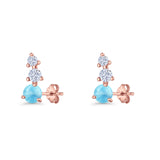 Three Stone Lab Created Opal 8.2mm Tapered CZ Stud Earring 925 Sterling Silver